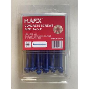HLAFIX Fastener Blue Ruspert Coating Concrete Screw 1/4"x4", Hex Washer Head, Sharp Point, 15pcs in Blister Package