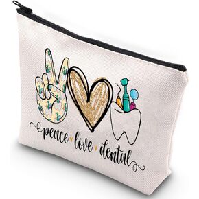 WZMPA Dental Cosmetic Bag Dental Hygienist Gift Peace Love Dental Makeup Zipper Pouch Bag For Dental Assistant Dentist (Peace Dental Tote)