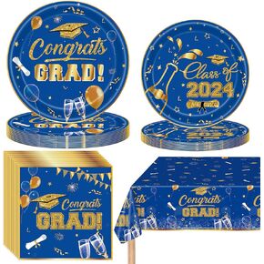 Graduation Party Plates Napkins Table Cloth 2024 Set for 24,Graduation Party Supplies Black Disposable Paper Plates Napkins for Congrats Grad 2024 Party Decorations Serve 24, Black in Kuwait