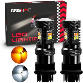 BRISHINE 3157 Switchback LED Bulbs Extremely Bright 3030 Chipsets Xenon White/Amber Yellow 3155 3057 3457 4057 4157 LED Light Bulbs with Projector for Turn Signal Lights(Pack of 2)