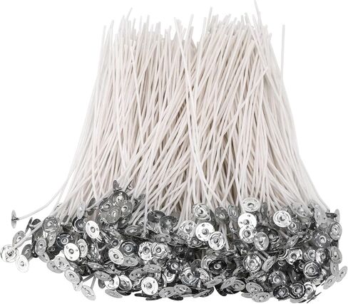 500 قطعة من فتائل الشموع، 6 بوصات مشمعة مسبقًا لصنع الشموع، فتيل قطني طويل لشمع الصويا مع قاعدة معدنية - شمعة يمكنك صنعها بنفسك in Kuwait