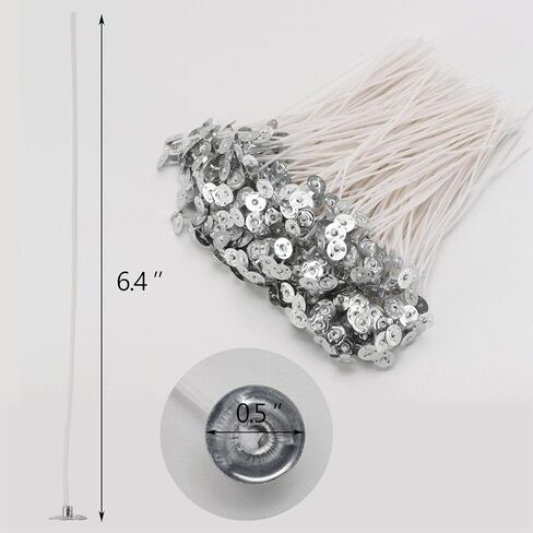 500 قطعة من فتائل الشموع، 6 بوصات مشمعة مسبقًا لصنع الشموع، فتيل قطني طويل لشمع الصويا مع قاعدة معدنية - شمعة يمكنك صنعها بنفسك in Kuwait