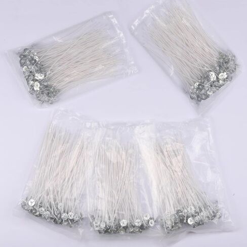 500 قطعة من فتائل الشموع، 6 بوصات مشمعة مسبقًا لصنع الشموع، فتيل قطني طويل لشمع الصويا مع قاعدة معدنية - شمعة يمكنك صنعها بنفسك in Kuwait