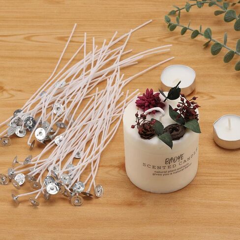 500 قطعة من فتائل الشموع، 6 بوصات مشمعة مسبقًا لصنع الشموع، فتيل قطني طويل لشمع الصويا مع قاعدة معدنية - شمعة يمكنك صنعها بنفسك in Kuwait