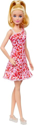 Barbie Fashionistas Doll #205 with Blonde Ponytail, Pink & Red Floral Dress, Platform Sandals & Hoop Earrings in Saudi Arabia
