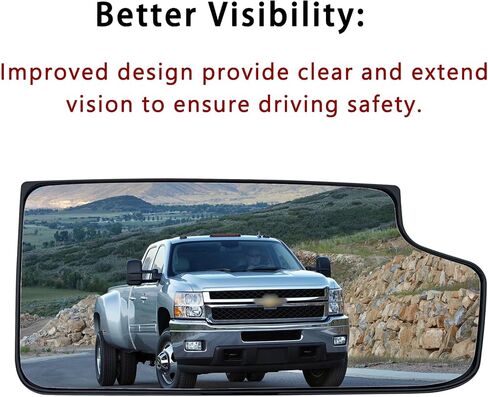 استبدال زجاج مرآة السحب على الجانب الأيمن للراكب لسيارة Chevy Silverado 1500 2014-2017، Silverado 2500 3500 2015-2017- زجاج مرآة جانبية محدبة سفلية مع حامل خلفي in Kuwait
