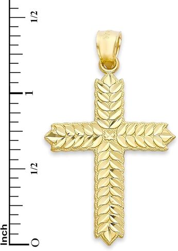 Solid Gold Two Tone Cross with Floral Design Pendant in 10k or 14k, Religious Jewelry in Saudi Arabia