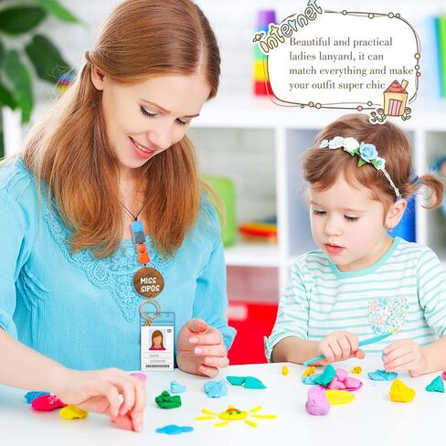 5 Pcs Teacher Lanyard with ID Holder Silicone Beaded Lanyard for ID Badges and Keys for School Nurse Employees in Kuwait