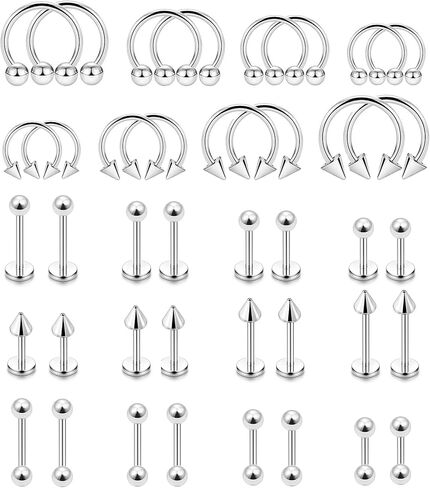 MONAZEO 40 قطعة 16 جرام حلقات شفاه من الفولاذ الجراحي مجوهرات لدغة الثعبان مجوهرات Labret مجوهرات Monroe Lip Barbell Ring Daith Tragus Helix ثقب الأنف خاتم الحاجز للنساء والرجال 6 مم/8 مم/10 مم/12 مم in Kuwait