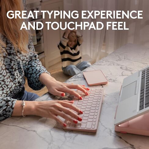 Logitech Casa Pop Up Desk Work From Home Kit with Laptop Stand, Wireless Keyboard & Touchpad, Bluetooth, USB C Charging, for Laptop/MacBook (10" to 17") - Windows, macOS, ChromeOS - Bohemian Blush in Saudi Arabia