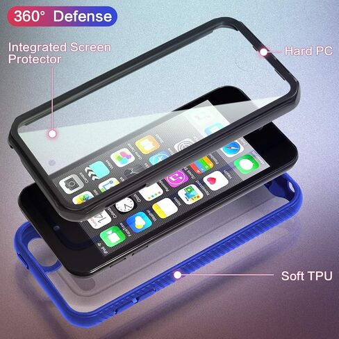 حافظة IDweel لجهاز iPod Touch الجيل السابع، حافظة ممتصة للصدمات مدمجة في واقي شاشة شديد التحمل للحماية الكاملة غطاء هجين مقاوم للصدمات لجهاز iPod Touch 5/6/7th Generation، أزرق in Saudi Arabia