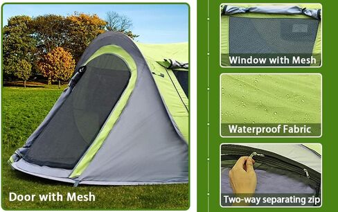 YDY+YQY Camping Tent for 2/3/4 Person, Easy to Carry Dome Family Tent with 2 Windows and 1 Ground Vent for Air Flow,Green in Saudi Arabia