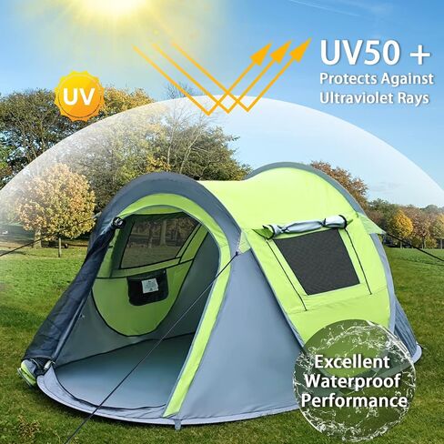 YDY+YQY Camping Tent for 2/3/4 Person, Easy to Carry Dome Family Tent with 2 Windows and 1 Ground Vent for Air Flow,Green in Saudi Arabia