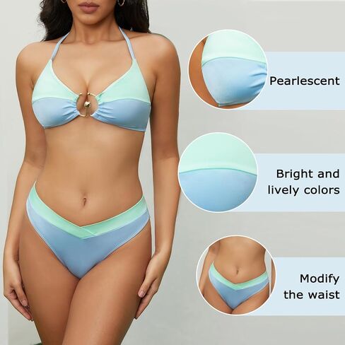 HOOWiSE Womens Swimsuits High Waisted Bikini Sets Tummy Control Color Block Two Piece Bathing Suit in Saudi Arabia