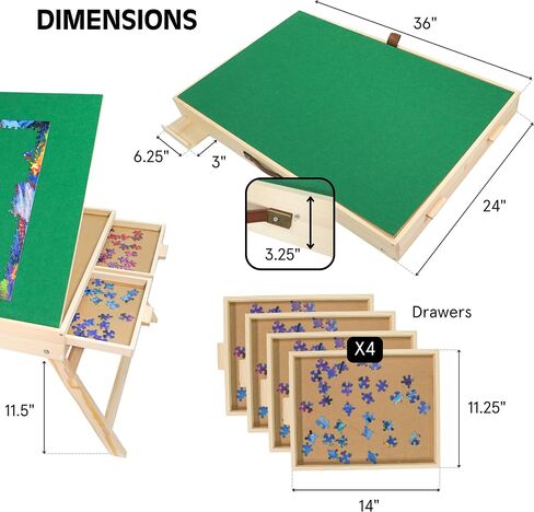 Puzzle Table with Legs and Drawers - 2000 Piece Puzzle Board - 36" X 24"– Foldable Puzzle Storage Table – Adjustable Puzzle Board with Drawers & Protective Cover – 3 Tilting Angle Jigsaw Puzzle Board in Saudi Arabia