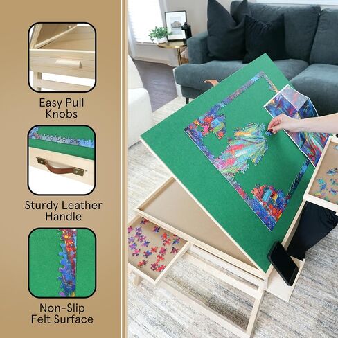 Puzzle Table with Legs and Drawers - 2000 Piece Puzzle Board - 36" X 24"– Foldable Puzzle Storage Table – Adjustable Puzzle Board with Drawers & Protective Cover – 3 Tilting Angle Jigsaw Puzzle Board in Saudi Arabia