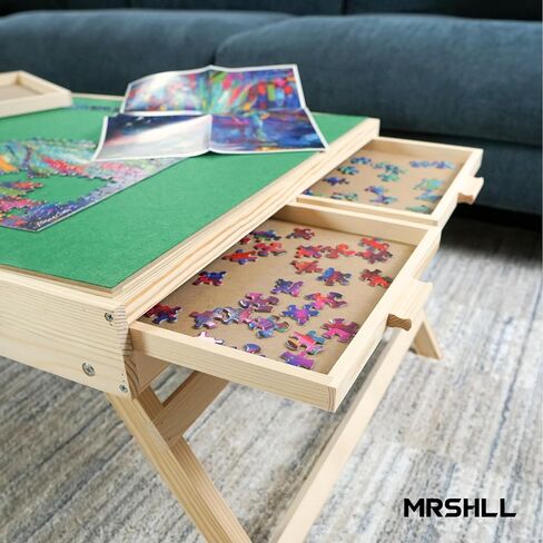 Puzzle Table with Legs and Drawers - 2000 Piece Puzzle Board - 36" X 24"– Foldable Puzzle Storage Table – Adjustable Puzzle Board with Drawers & Protective Cover – 3 Tilting Angle Jigsaw Puzzle Board in Saudi Arabia