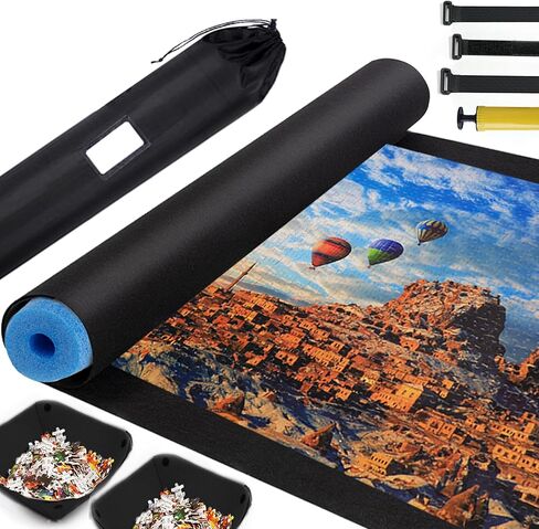 بساط ألغاز الصور المقطوعة قابل للطي، موفر للألغاز و2 صواني تخزين لـ 2000 1500 1000 500 قطعة ملحقات حارس الطاولة حامل محمول منظم لوحة هدايا للبالغين in Kuwait