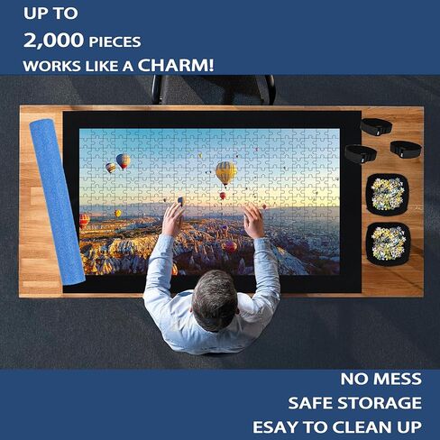 بساط ألغاز الصور المقطوعة قابل للطي، موفر للألغاز و2 صواني تخزين لـ 2000 1500 1000 500 قطعة ملحقات حارس الطاولة حامل محمول منظم لوحة هدايا للبالغين in Kuwait