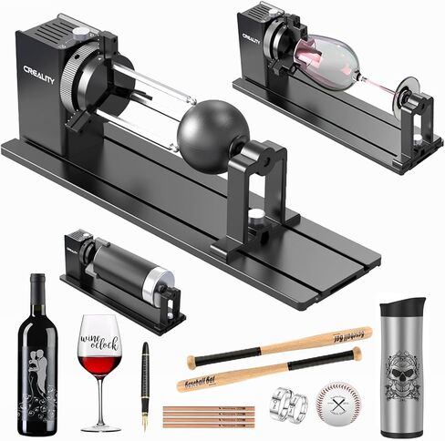 Creality Rotary Kit Pro, Laser Rotary Roller 3 in 1 Multi-Function Engraving Accessories for Laser Engraver, Jaw Chuck Rotary for Engraving Wine Glass, Baseball Bat, Ring and Most Cylindrical Objects in Saudi Arabia
