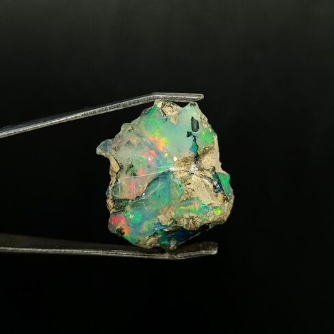 SGM Shop™ Natural Black Ethiopian Opal Rough 3.4 Cts Single Piece Raw Fire Crystals Play of Colors Black Opal October Birthstone Loose Gemstone Jewelry Making Healing Chakra Wire Wrapping Crystals in Kuwait