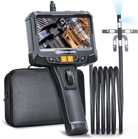 كاميرا منظار صناعي بعدسة مزدوجة من SKYBASIC قابلة للدوران 360 درجة في اتجاهين، شاشة 5.0 بوصة IPS HD Borescope IP67 كاميرا ثعبان مقاومة للماء لفحص أنابيب الصرف الصحي مع بطاقة 8+1 خفيفة 32 جيجابايت وحقيبة حمل - 5 أقدام in Kuwait