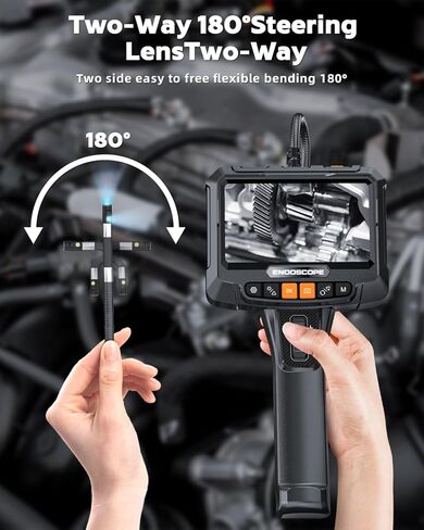 كاميرا منظار صناعي بعدسة مزدوجة من SKYBASIC قابلة للدوران 360 درجة في اتجاهين، شاشة 5.0 بوصة IPS HD Borescope IP67 كاميرا ثعبان مقاومة للماء لفحص أنابيب الصرف الصحي مع بطاقة 8+1 خفيفة 32 جيجابايت وحقيبة حمل - 5 أقدام in Kuwait