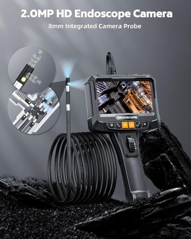 كاميرا منظار صناعي بعدسة مزدوجة من SKYBASIC قابلة للدوران 360 درجة في اتجاهين، شاشة 5.0 بوصة IPS HD Borescope IP67 كاميرا ثعبان مقاومة للماء لفحص أنابيب الصرف الصحي مع بطاقة 8+1 خفيفة 32 جيجابايت وحقيبة حمل - 5 أقدام in Kuwait
