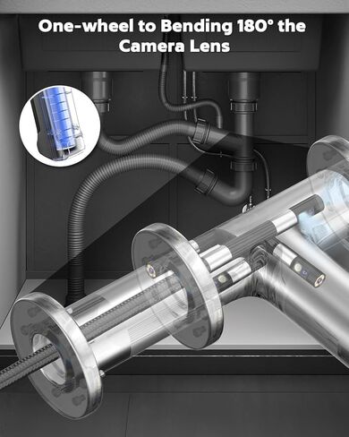 كاميرا منظار صناعي بعدسة مزدوجة من SKYBASIC قابلة للدوران 360 درجة في اتجاهين، شاشة 5.0 بوصة IPS HD Borescope IP67 كاميرا ثعبان مقاومة للماء لفحص أنابيب الصرف الصحي مع بطاقة 8+1 خفيفة 32 جيجابايت وحقيبة حمل - 5 أقدام in Kuwait