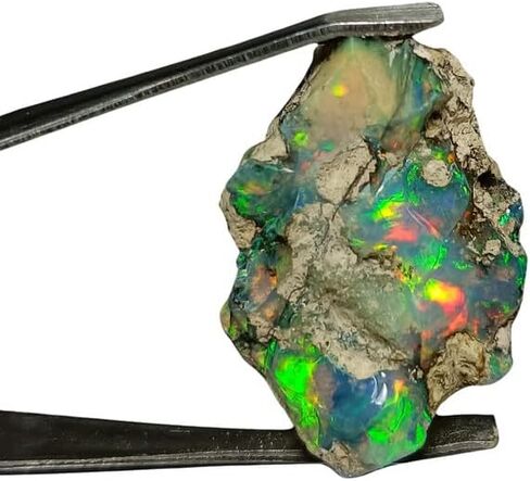 SGM Shop™ Natural Black Ethiopian Opal Rough 3.4 Cts Single Piece Raw Fire Crystals Play of Colors Black Opal October Birthstone Loose Gemstone Jewelry Making Healing Chakra Wire Wrapping Crystals in Kuwait