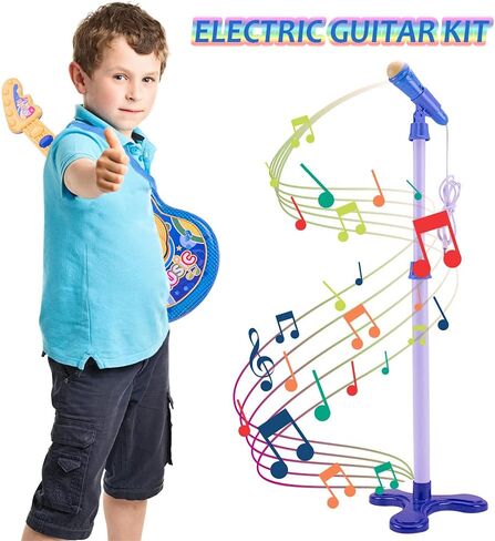 Coherny Microphone Guitar Musical Set for Kids Guitar Toy with Microphone Electric Guitar with Music Lights and Sounds Multiple Modes for Boys and Girls Gift Kits 19Inch (Pink) in Saudi Arabia