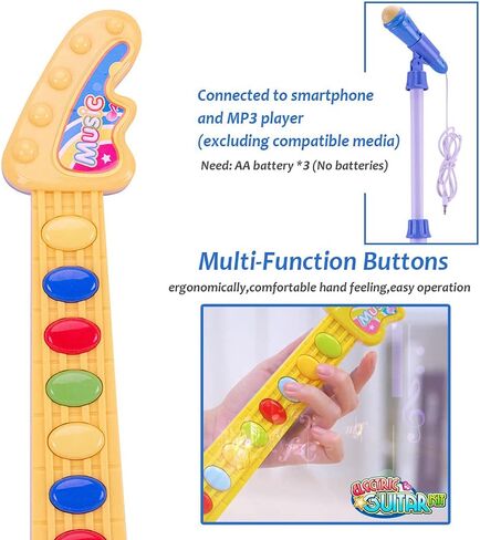 Coherny Microphone Guitar Musical Set for Kids Guitar Toy with Microphone Electric Guitar with Music Lights and Sounds Multiple Modes for Boys and Girls Gift Kits 19Inch (Pink) in Saudi Arabia