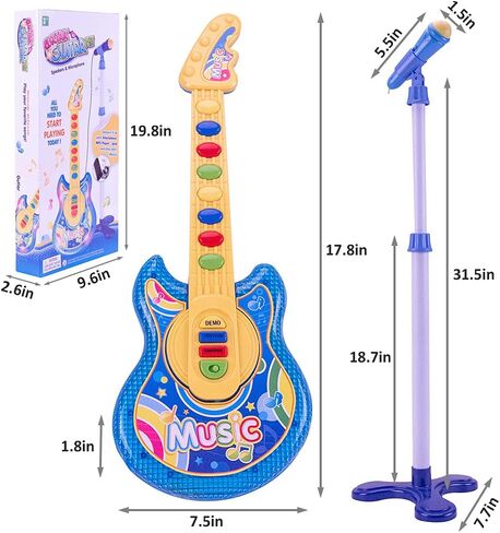 Coherny Microphone Guitar Musical Set for Kids Guitar Toy with Microphone Electric Guitar with Music Lights and Sounds Multiple Modes for Boys and Girls Gift Kits 19Inch (Pink) in Saudi Arabia