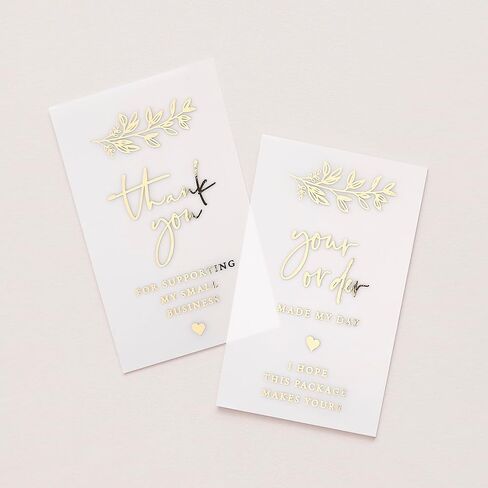 Set of 100 Gold Foiled Cards, Thank you for Supporting my Small Business, Thank You for your Order, Your Order Made My Day, Semi Transparent Supplies for Small Business, Packaging Insert, Vellum Cards in Saudi Arabia