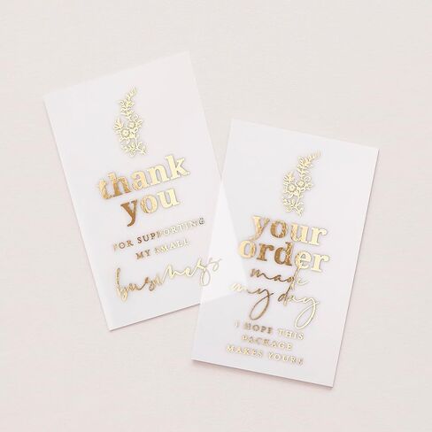 Set of 100 Gold Foiled Cards, Thank you for Supporting my Small Business, Thank You for your Order, Your Order Made My Day, Semi Transparent Supplies for Small Business, Packaging Insert, Vellum Cards in Saudi Arabia