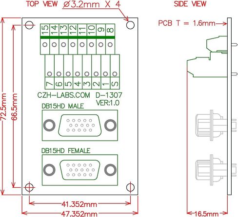 CZH-LABS DIN حامل السكك الحديدية DSUB DB15HD وحدة واجهة رأس ذكر/أنثى، لوحة القطع D-SUB. in Kuwait