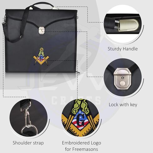 حقيبة مريلة Masonic Regalia Blue Lodge Past Master Mason - حقيبة جلدية فاخرة - حقيبة مريلة ماسونية / حقيبة حمل ماسون 16 × 18 بوصة مم/WM إقليمية in Kuwait