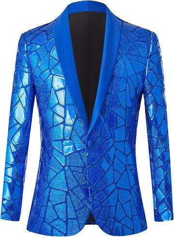 HJQSC Men Colorful Shiny Sequins Blazer Suit Dress Costume Homme Stage Clothes Lapel Slim Fit Stylish Jacket in Saudi Arabia