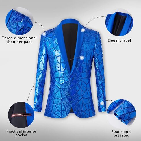 HJQSC Men Colorful Shiny Sequins Blazer Suit Dress Costume Homme Stage Clothes Lapel Slim Fit Stylish Jacket in Saudi Arabia