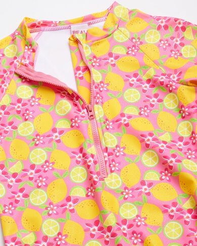 بدلة استحمام للفتيات من Real Love - بدلة سباحة Rashguard قطعة واحدة بأكمام طويلة وربع سحاب - بدلة استحمام لطيفة للفتيات (4-12) in Saudi Arabia