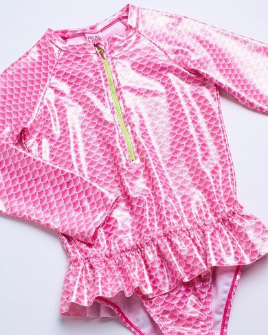 بدلة استحمام للفتيات من Real Love - بدلة سباحة Rashguard قطعة واحدة بأكمام طويلة وربع سحاب - بدلة استحمام لطيفة للفتيات (4-12) in Kuwait