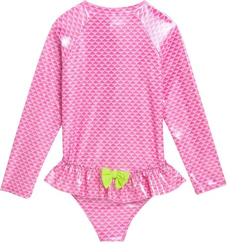 بدلة استحمام للفتيات من Real Love - بدلة سباحة Rashguard قطعة واحدة بأكمام طويلة وربع سحاب - بدلة استحمام لطيفة للفتيات (4-12) in Kuwait