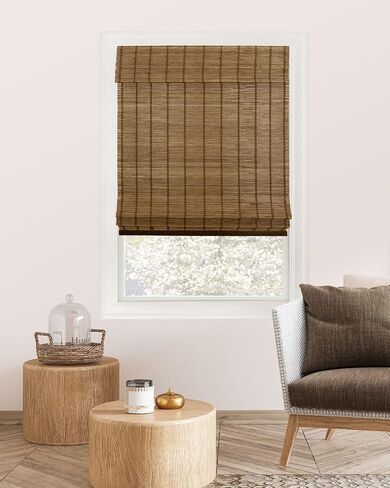 CHICOLOGY Bamboo Roman Shades - Designer Eco-Friendly Light Filtering Window Blinds, Ideal for Home & Patio, Premium Quality, Elk Brown, 34"W X 64"H in Saudi Arabia