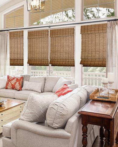 CHICOLOGY Bamboo Roman Shades - Designer Eco-Friendly Light Filtering Window Blinds, Ideal for Home & Patio, Premium Quality, Elk Brown, 34"W X 64"H in Saudi Arabia