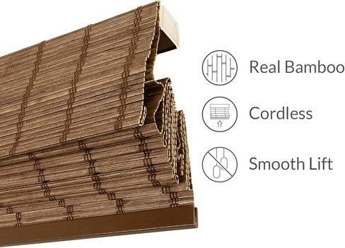 CHICOLOGY Bamboo Roman Shades - Designer Eco-Friendly Light Filtering Window Blinds, Ideal for Home & Patio, Premium Quality, Elk Brown, 34"W X 64"H in Saudi Arabia