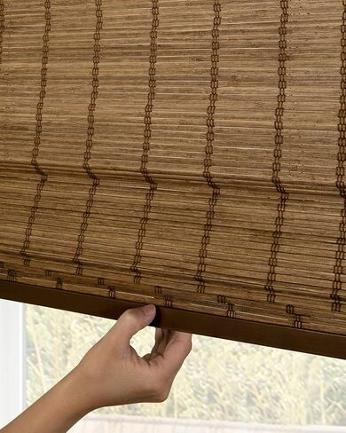 CHICOLOGY Bamboo Roman Shades - Designer Eco-Friendly Light Filtering Window Blinds, Ideal for Home & Patio, Premium Quality, Elk Brown, 34"W X 64"H in Saudi Arabia