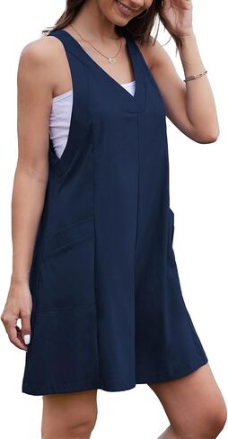 Tanou Women Summer Rompers Casual Loose Sleeveless V Neck Wide Leg Short Jumpsuits Dressy Lounge Rompers with Pockets in Saudi Arabia
