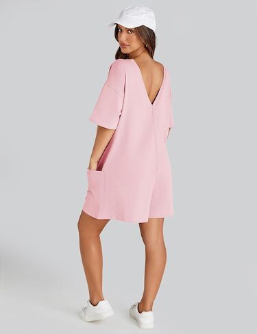 TAQCUX Rompers for Women Loose Hot Shot Tee Romper Trendy Oversized Jumpsuits Overalls(Pink-S) in Kuwait