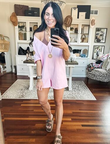 TAQCUX Rompers for Women Loose Hot Shot Tee Romper Trendy Oversized Jumpsuits Overalls(Pink-S) in Kuwait