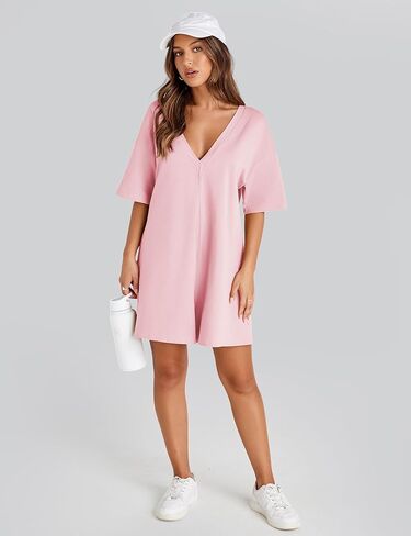 TAQCUX Rompers for Women Loose Hot Shot Tee Romper Trendy Oversized Jumpsuits Overalls(Pink-S) in Kuwait